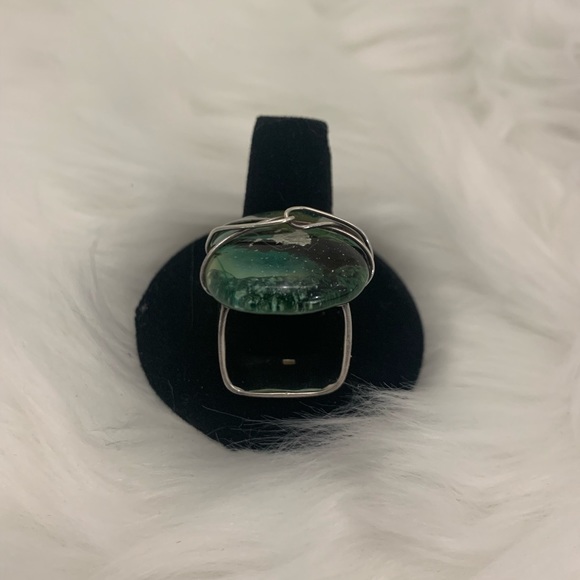 Handmade Sterling Silver and Green Glass ring S 7 - Picture 4 of 6